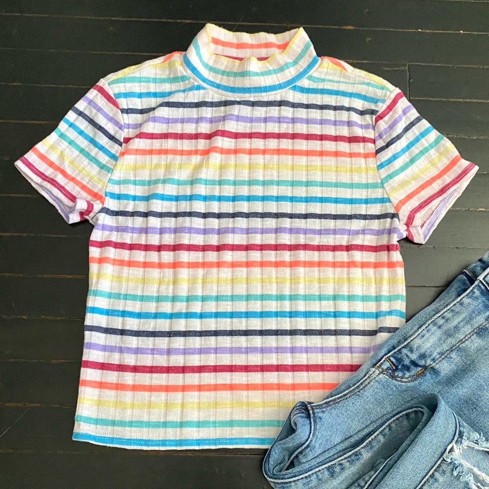 Reynah Couture Stripe Crop Mock Turtleneck